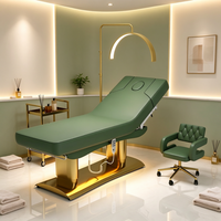 Fauteuil de soin esthétique électrique vert en gros avec trou facial réglable, table de massage SPA, base dorée, pour salon, OEM