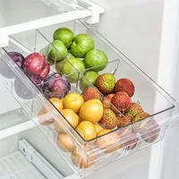 Organisateur de tiroir de réfrigérateur en plastique PET transparent avec séparateurs ajustables, design coulissant pour le rangement portable des produits frais et des œufs