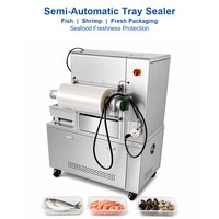 Machine d'emballage de produits de la mer semi-automatique, machine de scellage de barquettes en acier inoxydable de qualité alimentaire avec écran tactile