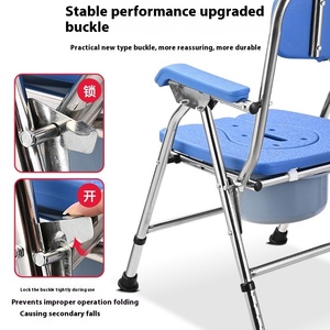 Silla de baño de acero inoxidable para uso doméstico de ancianos, silla de baño para discapacitados, inodoro móvil, suministros de terapia de rehabilitación - Product Image 3