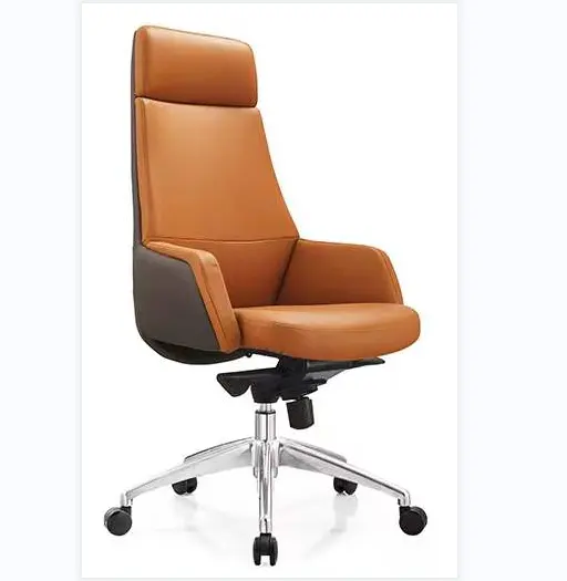 Sillón reclinable con respaldo alto, asiento cómodo, silla de oficina ajustable ejecutiva moderna de cuero de lujo marrón