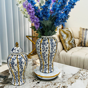 Vase en céramique <span class=keywords><strong>espagnole</strong></span> bleu et blanc, Vases en céramique bleue unie, Pots à gingembre, Grands vases décoratifs sur pied - Product Image 2