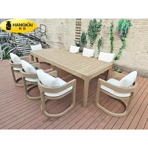 Conjunto de jantar ao ar livre, mesa de jantar e cadeiras em madeira de teca resistente