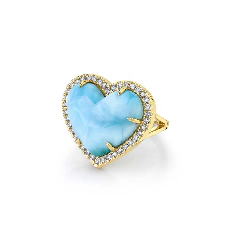 Gemnel 925 sterling silver opal heart shaped with nutural stones wedding ring