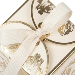 Ivory Square Rigid Gift <b>Box</b> with Gold Foil Floral Design and Ribbon Handle for Craft Packaging - Product Image 6