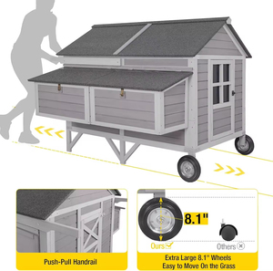 Pollaio Mobile in Legno con Cassetta per la Nidificazione, Grande Gabbia per Polli con Robusta Struttura in Ferro, Durevole e Impermeabile - Product Image 2
