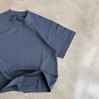 T-shirt col montant personnalisé pour homme, 300 GSM, en coton vierge, coupe oversize et carrée, style streetwear, col côtelé épais, uni