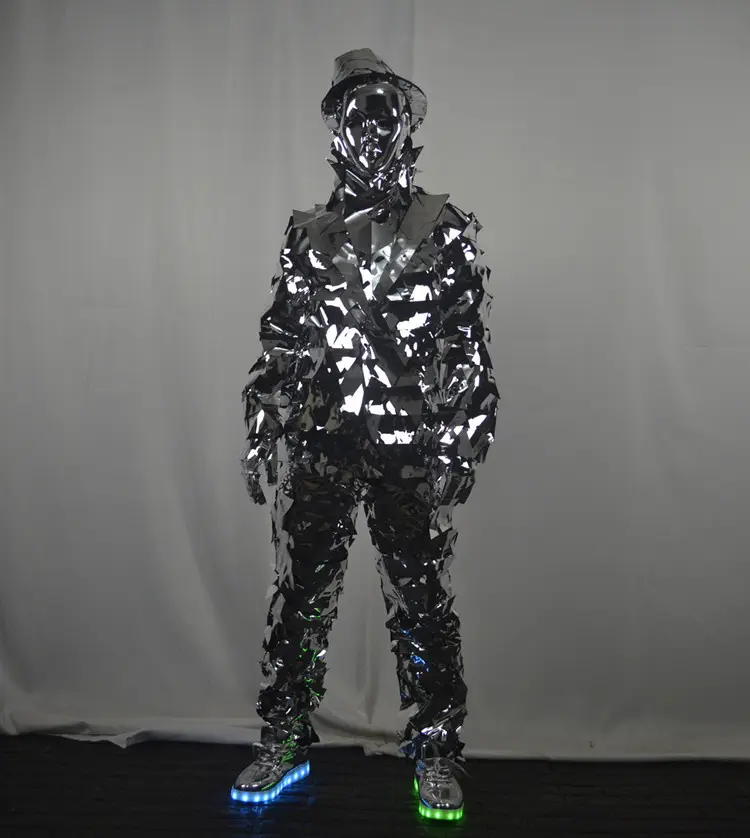 Mirror clothing suit silver paper costumes creative stage performance props for DJ mechanical dance clothing Club Show