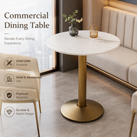 Tables et chaises de restaurant, table à manger ronde en marbre avec piétement doré pour café, hôtel, bar et restaurant