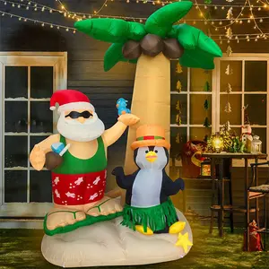 Ilha com pinguim inflável para árvore de natal, papai noel com pinguim