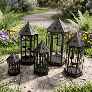 Wholesale <b>Black</b> Metal Moroccan Candle Holder <b>Lanterns</b>-Modern Festive Style Handmade Christmas Home & Patio Decorations - Product Image 1