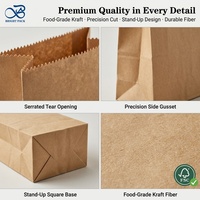 Sac en papier kraft brun à fond carré pour plats à emporter, résistant à la graisse, certifié FSC, compostable, vente en gros, fabricant