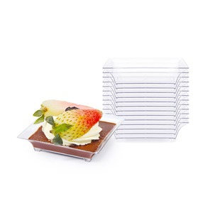 Platos Cuadrados Mini Desechables de Plástico Transparente para Postres, Grado Alimenticio, Color y Logotipo Personalizables para Fiestas, Bodas y Aperitivos - Product Image 4