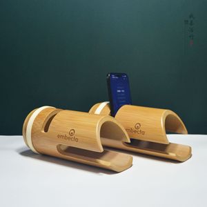 Embeckta Bamboo Mobile Phone <b>Speaker</b> Base Natural Wood <b>Stand</b> For iPhone And Smartphone With Carry Bag Portable Design - Product Image 3