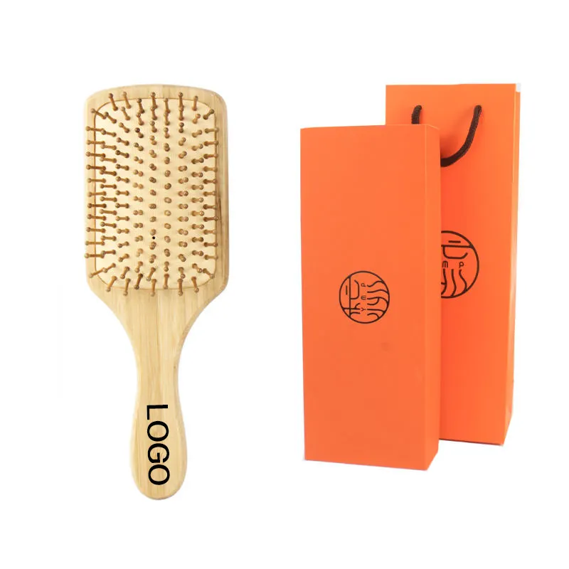 2024 new arrivals box-packed Custom Logo Wooden Comb Anti-static Detangling bamboo Massage Hairbrush wooden tooth brush