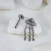 Droite Grand ASTM F136 Titane 16G Gland Chaîne Mignon Vaisseau Spatial UFO Boucle D'oreille Cartilage Helix Tragus Labret Lèvre Anneau Piercing