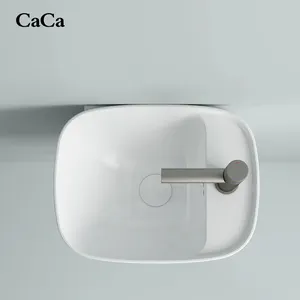CaCa Modern Shape Half Pedestal Bathroom Wash Basin Sink Wall Hung Bathroom Sink