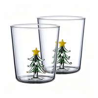 Verre à jus créatif en forme d'arbre de Noël tridimensionnel, simple paroi, en verre borosilicate transparent de haute qualité pour la maison