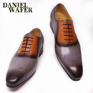 Genuine Leather Hand Crafted Oxford Shoes Rubber Sole Brown Men Dress Shoes - Product Image 3