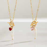 Collier de perles Golden Hour pour femme, pendentif cœur en pierre précieuse, acier inoxydable 18K PVD, étanche, cadeau élégant