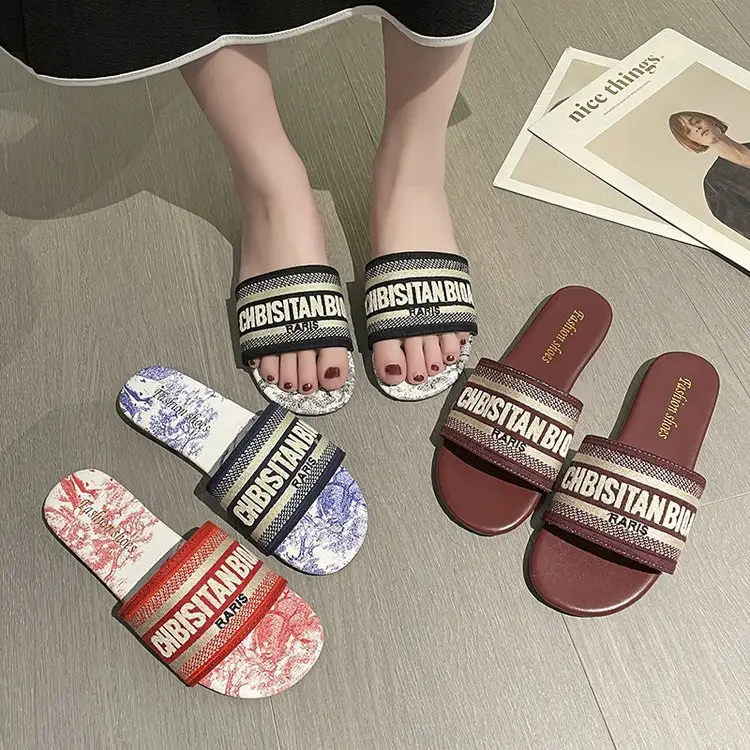 2023 Summer Famous brand flats shoes casual slide sandals slippers luxury designer sandals for women