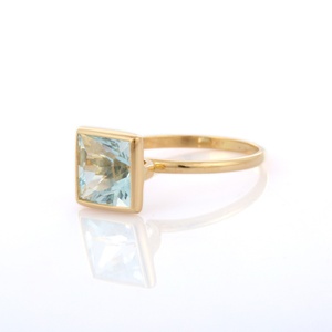 Bijoux fins en pierre d'aigue-marine carrée naturelle, bague Solitaire en or jaune massif 18K, produits en gros pour hommes et femmes - Product Image 3
