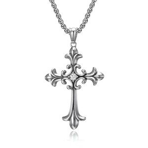 Collana Vintage Gotica Retrò con Ciondolo a Croce in Lega e Diamante con Catena in Acciaio al Titanio per Uomo e Donna Stile Hip Hop - Product Image 1