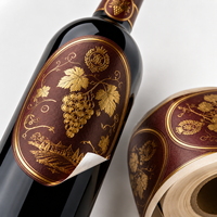 Etiquetas Personalizadas para Botellas de Vino con Lámina Dorada, Resistentes al Agua, para Vino Tinto, Licores, Embalaje, Marca Privada, Logotipo OEM, Rollo, Cualquier Tamaño y Forma