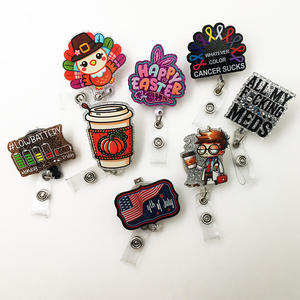 Забавный бейдж-роллер с пасхальным кроликом, милый акриловый бейдж-роллер с блестками в виде животного, медсестры или врача - Product Image 1