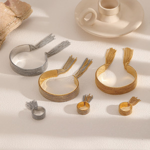 Tassel Chain Stainless Steel <b>Bracelet</b> Ring Jewelry <b>Set</b> For Women Party Fashion Jewelry - Product Image 1