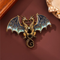 Broche Dragon à Deux Têtes Vintage Gothique en Alliage, Épingle Fantaisie Double Dragon, Badge de Revers, Bijou Cadeau pour Hommes et Femmes