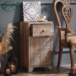 Moroccan Style Solid Wood Carved Storage Cabinet With Drawer And Door Living Room Cabinet Entryway Decorative <b>Sideboard</b> - Product Image 2