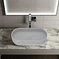 Lavabo de salle de bain rectangulaire moderne en béton gris fait à la main, lavabo ovale avec comptoir de toilette, lavabo en béton coulé