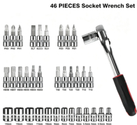 Kit d'outils combinés portable 46 pièces avec tournevis, embouts, clé à cliquet et rallonge, étui de transport - 001