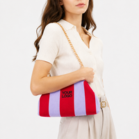 Bolso de punto tipo dumpling con tela de rizo a rayas, correa de cadena, bandolera, logotipo personalizado, OEM ODM, venta al por mayor, bolso hobo, bolso de media luna, bolso de mano
