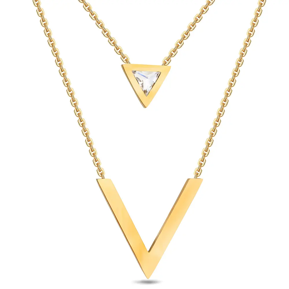 Collane da donna con pendente a forma di V e triangolo intarsiato a strati geometrici in acciaio inossidabile placcato in oro all'ingrosso
