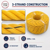 Corde en polypropylène torsadée à 3 brins JINLI 12 mm, corde d'amarrage marine haute résistance pour bateau, ligne d'amarrage de quai, ligne de quai flottant