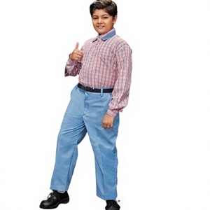 Boys Primary School Uniform Set Cotton Oxford Shirt with <b>Red</b> Pants and <b>Belt</b> Needle Detection - Product Image 3