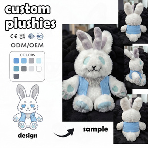 Usine de jouets en peluche personnalisés : Peluches lapin avec gilet à motif cœur, très réalistes, cadeaux de Saint-Valentin, animaux en peluche sur mesure - Product Image 1