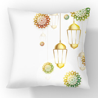 Housse de coussin décorative YINUAN Boho Ramadan en polyester, motif lune, fleur, lanterne et étoile aquarelle