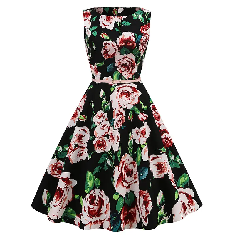 Sleeveless Cotton Retro 50s Summer Dresses 50 Patterns Knee Length Vintage Floral Printed Dresses