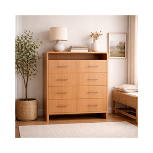Commode haute moderne en bois avec 6 tiroirs, meuble de rangement de style mid-century pour chambre à coucher, appartement, organisateur de meubles pour la maison - Product Image 1