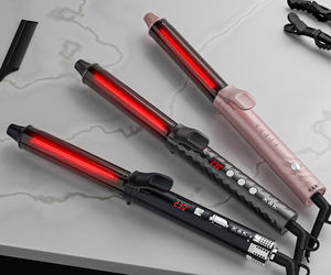 Fer à boucler infrarouge en céramique certifié avec écran LCD numérique, coiffage rapide, 5 réglages de température, double tension pour hôtels et usage domestique - Product Image 1