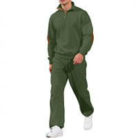 Ensemble assorti automne pour homme : pull jacquard à col montant en maille côtelée et pantalon décontracté