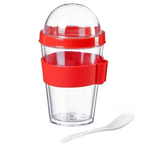 Gobelet à yaourt à double paroi personnalisé avec logo, 12 oz (350 ml), en plastique PS, avec cuillère, pour céréales à emporter, parfait pour le petit-déjeuner - Product Image 2
