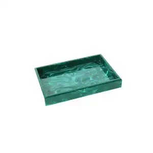 Custom Micro Green Marble Acrylic Tray with Handles Black Marbling Art Printing Acrylic Glitter Platter Storage Tray Custom