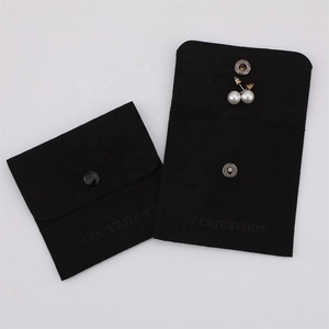 PUPPYSEW <b>No</b> <b>logo</b> 8*8cm Black Microfiber Jewelrypouch Snap Button Bag Necklace Packaging Bags, Jewelry Packing Bag - Product Image 2