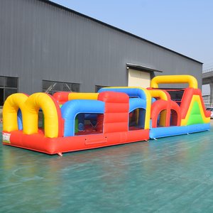 Parcours d'obstacles gonflable arc-en-ciel 14x3M, tunnel de jeu commercial pour enfants, location pour événements extérieurs, fêtes, carnaval - Product Image 1