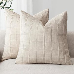 Housses de coussin texturées à carreaux en mélange de lin, fermeture éclair, style moderne minimaliste, amovibles et lavables pour canapé et salon - Product Image 3