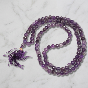 Jap Mala Bouddhiste Religieux en Agate et Améthyste Facettée Sculptée, Souvenir par Rozrin Crystals - Product Image 3